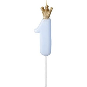 Number 1 Light Blue Candle w Crown