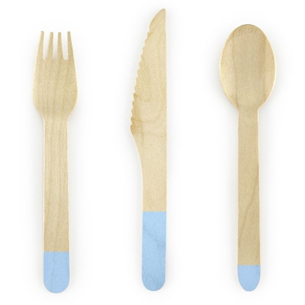 Wooden Cutlery With Blue Tips 18pk